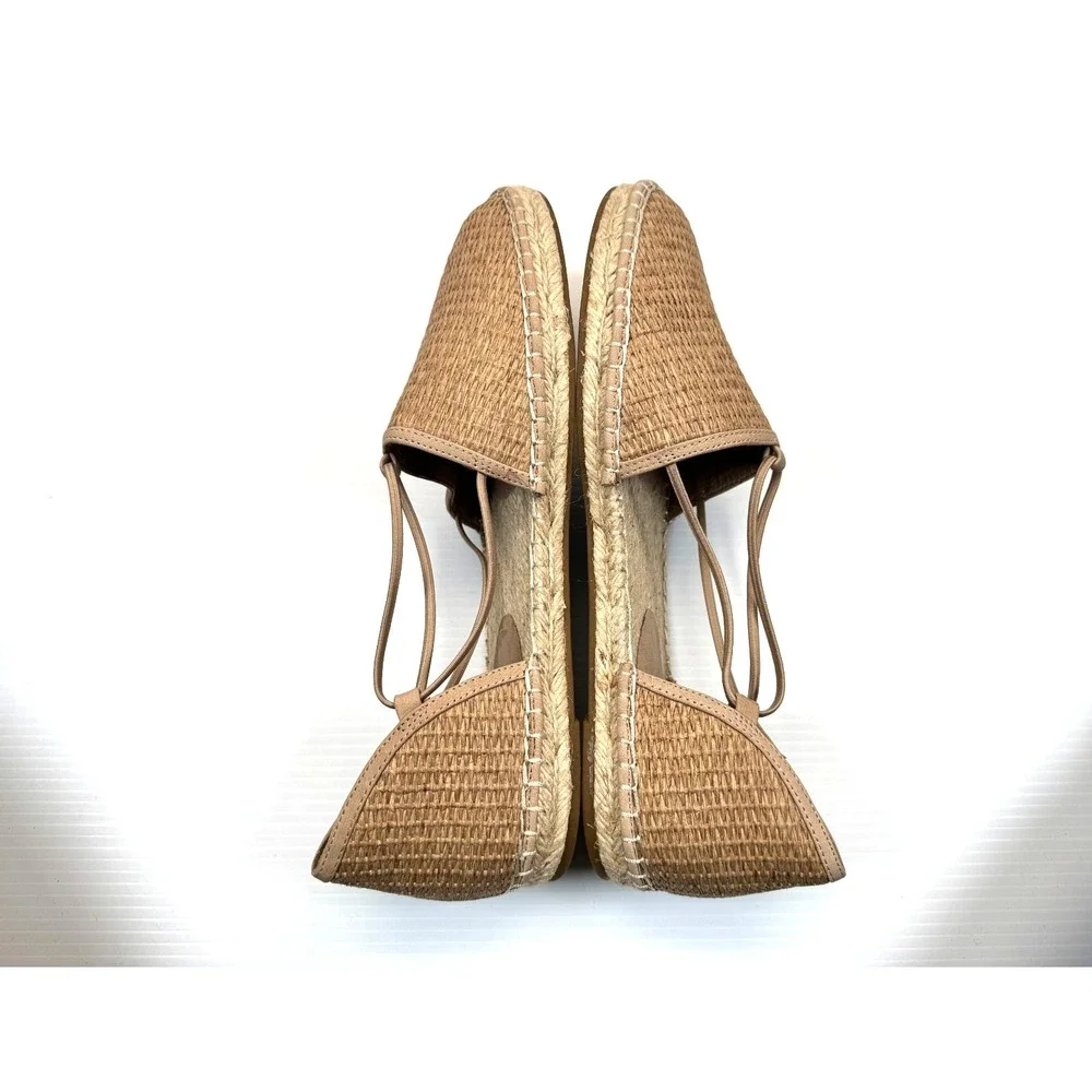 Eileen Fisher Lee Espadrille Flats Women 10‎ NWOT Leather Straw Texture Slip-on